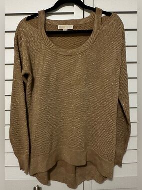 Michael Kors Womens Sparkle Knit Sweater - Golden Tan